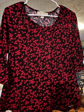 Michael Kors Black Blouse with Red Abstract Floral Print